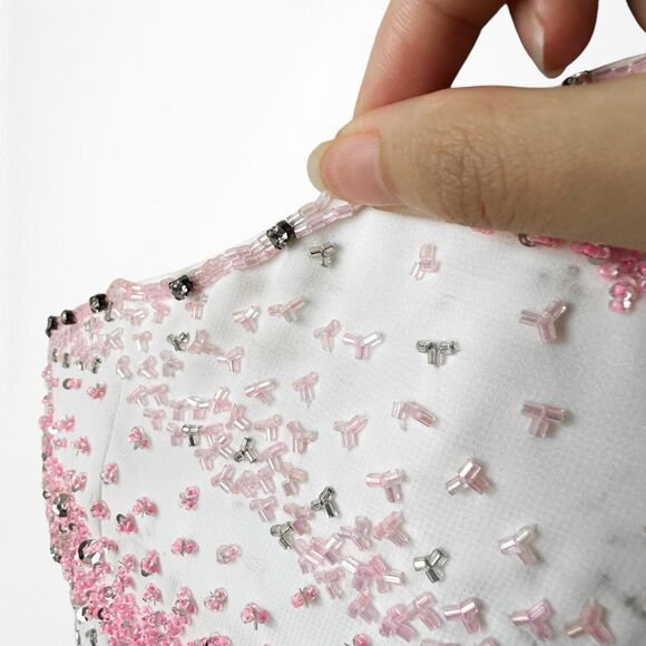 Vintage White Pink Beaded Strapless Bodycon Maxi Prom Dress Size S/M - Picture 6 of 8